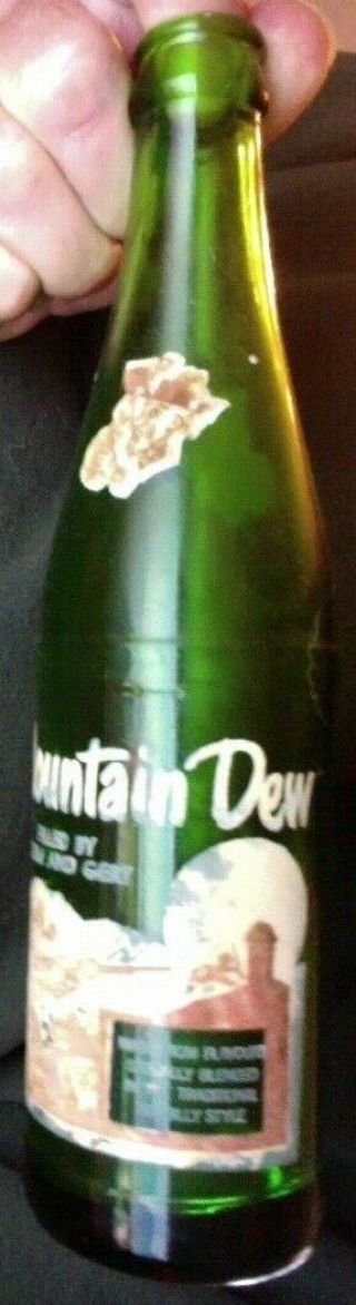 Vintage Ex - Rare Mountain Dew Hillbilly Green Glass Bottle Filled By Clem & Gert