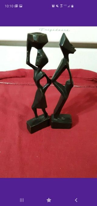 Antique Vintage African Folk Art Hand Carved Wood Man And Woman Pair Couple Set