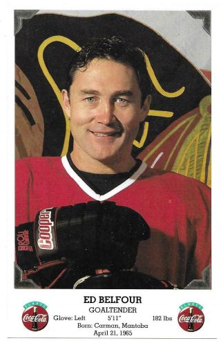 1995 - 96 Nhl Coca - Cola Chicago Blackhawks Oversize Ed Belfour Promo Card Rare