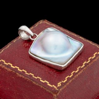 Antique Vintage Deco Style 925 Sterling Silver Mabe Blister Pearl Pendant 4.  7g