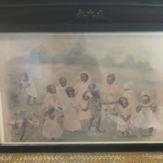 Vintage Antique Framed Print Of African American Children Playing