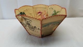 Vintage Antique Folk Art Basket Hand Made Greeting Christmas Birthday Card Decor