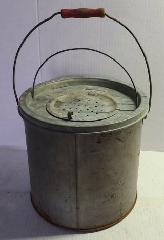Antique Unknown Minnow Live Bait Bucket Metal Tin Vintage Fishing Gear Vintage