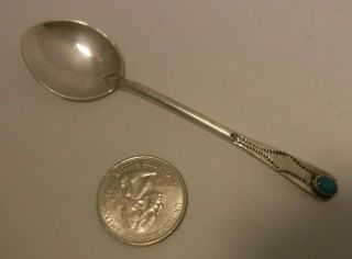 Fred Harvey Era Navajo Indian Sterling Silver & Turquoise Spoon Hand Stamped Old