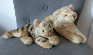 Vintage Snow Leopard & Straw Tiger Cat Like Lion Cheetah Glass Eyes Steiff Toy