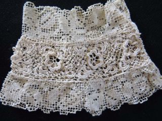 Vintage Victorian - Edwardian French Cotton Irish And Lace Cuffs 3 1/2 Inch Length