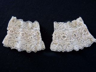 VINTAGE VICTORIAN - EDWARDIAN FRENCH COTTON IRISH AND LACE CUFFS 3 1/2 INCH LENGTH 2