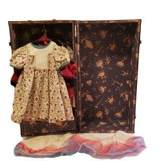 Vintage Black Metal Doll Trunk With Clothes Please Read Discription For Details.