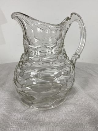 A Antique Early American Pressed Glass Pitcher Honeycomb Pattern,  “pat 1865”