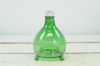 Antique/vintage Footed Green Glass Fly Bee Bug Catcher From Romania W/ Stopper