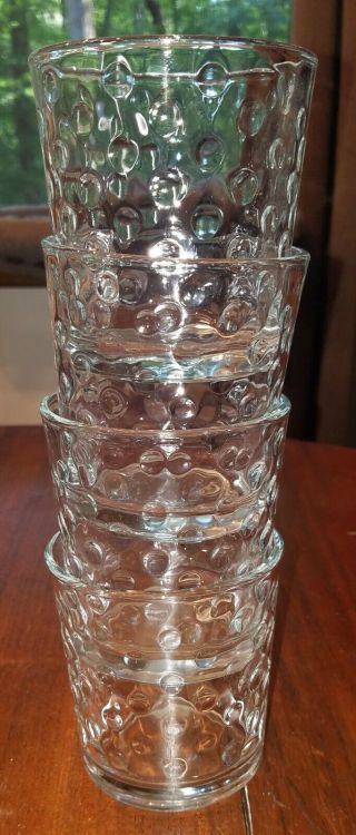 Vintage Barware Set Of 4 Clear Glass Hobnail Low Ball Whiskey Rocks Glasses