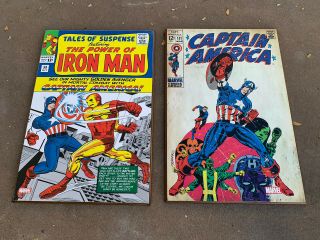 2 Marvel Captain America & Iron Man Comic Book Covers 13 " X 19 " Woo Wall Art