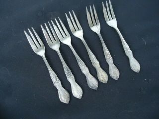 6 Vintage Antique Silver Plated Cake Fork Set