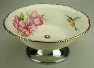 Antique Wood & Sons China Serving Bowl Screw On Metal Base Orchid Design Cs105