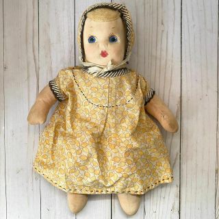 Vintage Cloth Baby Doll Molded Face 13 " 1950 
