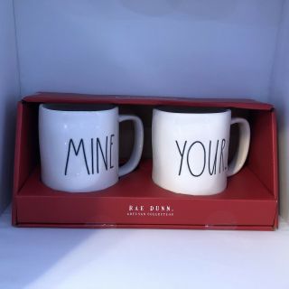 Rae Dunn " Mine & Yours” Mug By Magenta Rare Coffee Tea Cup Artisan Set