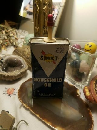 Rare Vintage Sunoco Household Oil Advertising Tin Can Handy Oiler