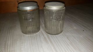 2 Antique Hoosier Cabinet Ribbed Embossed Textured Tea Glass Canister Jar 4 3/4