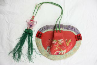 Antique Chinese Scent Purse Pouch Silk Hand Embroidery Orange Bag Handbag