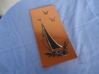 Vintage Retro Copper Wall Picture Hanging Sailing Ship Seagulls