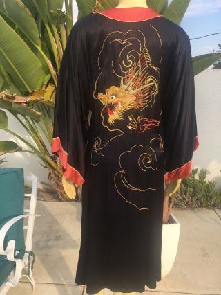 Vintage Chinese Silk Dragon Hand Embroidered Robe