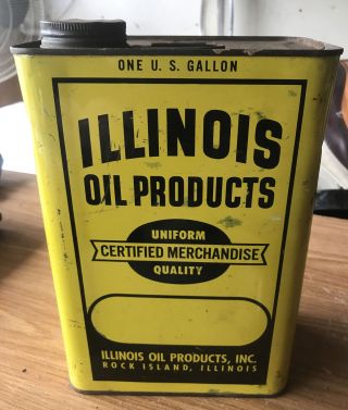Antique Illinois Oil Products Tin One Gallon Can Rock Island Il Yellow Black