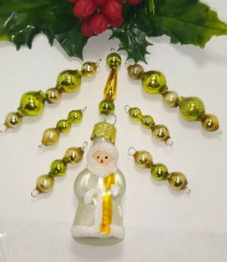 Vtg Mercury Glass Beads Icicle 7 Christmas Ornaments Santa Green Gold Czech