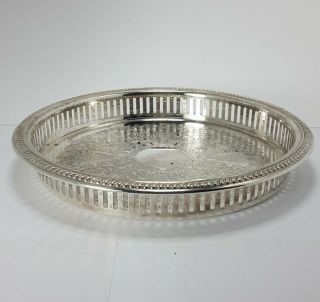 Vintage Small Silver Plated Serving Tray Chased Cocktail Gallery 9.  25 " 3inv