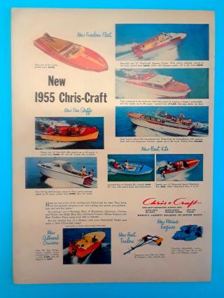 1955 Chris - Craft Motor Boat Rare Vintage 1954 Color Promo Poster Early Speedboat