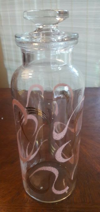 Mid Century Atomic Glass Apothecary Jar Pink And Gold Graphics