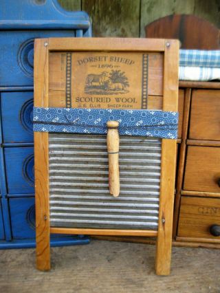Small Child Size Antique Wood & Tin Washboard W Old Wood Clothespin