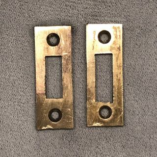 (2) Vintage 2 - 3/8” Solid Brass Door Mortise Lock Strike Plate Keeper Hardware