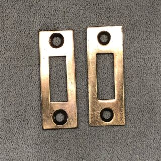 (2) Vintage 2 - 1/4” Solid Brass Door Mortise Lock Strike Plate Keeper Hardware