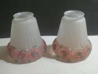 Vintage Or Antique Painted Puffy Drape Glass Lamp Shades,  Pairpoint Style
