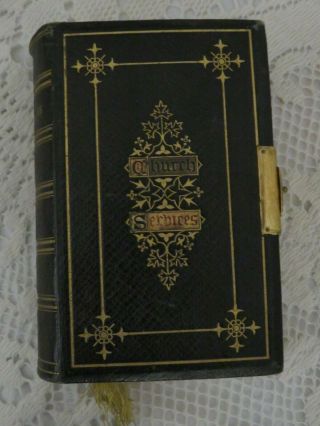 Church Services - Small Antique Leather Cover Book With Gilt Clasp