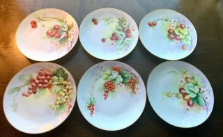 Antique Set Of 6 Thomas Bavaria Sevres Berries Hand Painted Plates 71/2 "