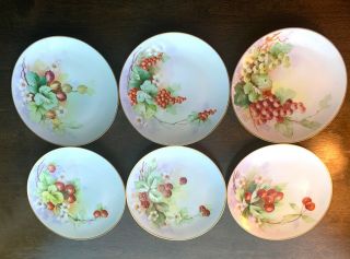 Antique Set of 6 Thomas Bavaria Sevres BERRIES Hand Painted Plates 71/2 