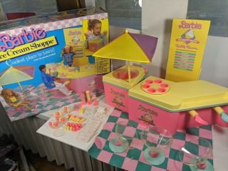 Vintage 1986 Barbie Ice Cream Shoppe Shop Near Complete Box Mattel