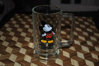 Mickey Mouse Vintage Glass Beer Mug Footed Disney World Rare Disneyland