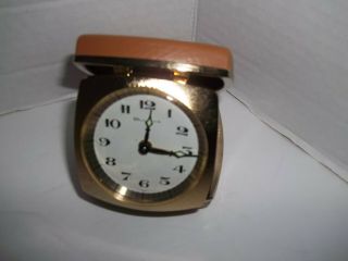 Vintage Bulova Travel Folding Alarm Clock Wind Up Japan Movement Round Analog