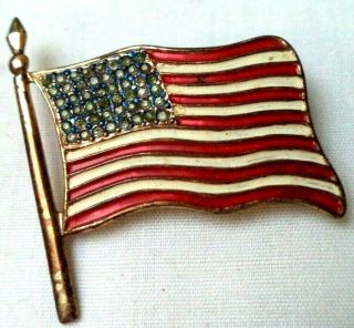 Rare Vintage Estate Signed Sterling Craft By Coro Usa Flag 1.  5 " Brooch G2394