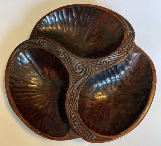 Hand Carved Wooden Bowl (tribal Carved Design) Fiji ? Polynesian ? Triple