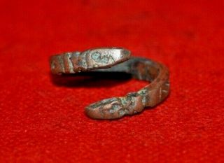 Rare Ancient Roman Bronze Snake Serpent Double Coil Ring - 1st/2nd Century Ad