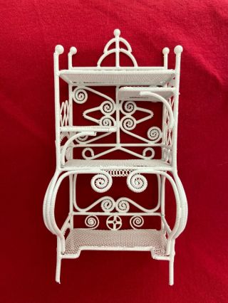 Vintage Dollhouse Bakers Rack White Metal Wicker Style 7 " Tall Unmarked
