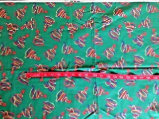 Vintage Holiday Fabric Blue Red Green Christmas Trees 2,  Yards 46”w By 7 Feet