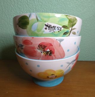 The Pioneer Woman Stoneware Floral Bloom Dotted Footed Cereal Bowls Set Of 3