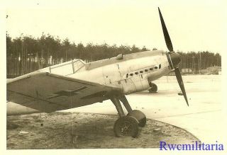 RARE Luftwaffe Me - 109 Fighter Plane Parked on Edge of Airfield Tarmac 2