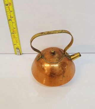 Vintage Copper Tea Pot Kettle With Brass Handle Decorative Ornamental