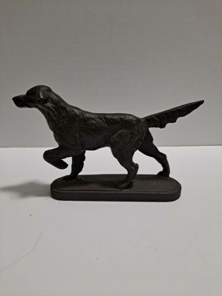 Antique Cast Iron Setter Retriever Pointer Hunting Dog On Point.  Statue On Base.