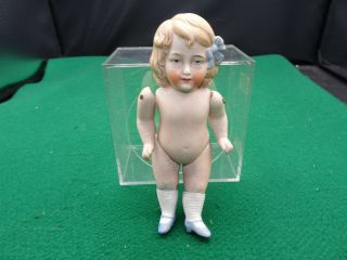 Antique Germany Bisque Jointed Doll Molded Hair 3 - 1/2